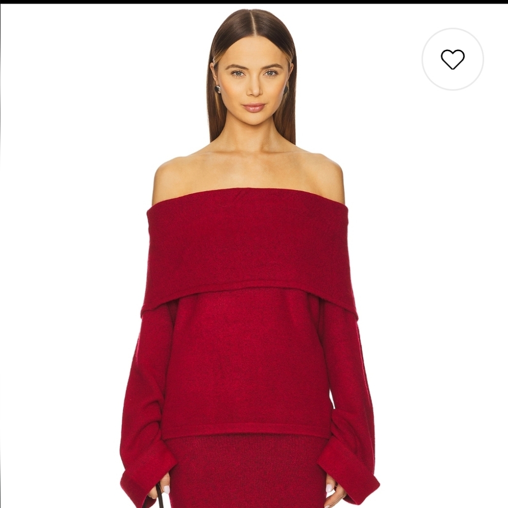 Revolve SNDYS Quinn Off-The-Shoulder Jumper Sweater Red Oversized Size XS